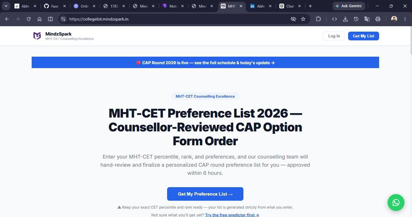 Screenshot placeholder for the MindzSpark college predictor tool